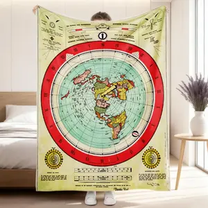 Camping Gleason 1892 Flat Earth Map Throw Blanket Nature Flannel Bedspread Bedroom Graphic Sofa Bed Cover,Soft Cozy Flannel Blanket, Perfect Gift For Birthday, Christmas, Holiday, Home Use