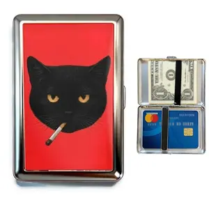 Vintage Style Metal Slim Card Case,Secure Snap Closure, Art Deco Design Ultra Compact Wallet for Men Women