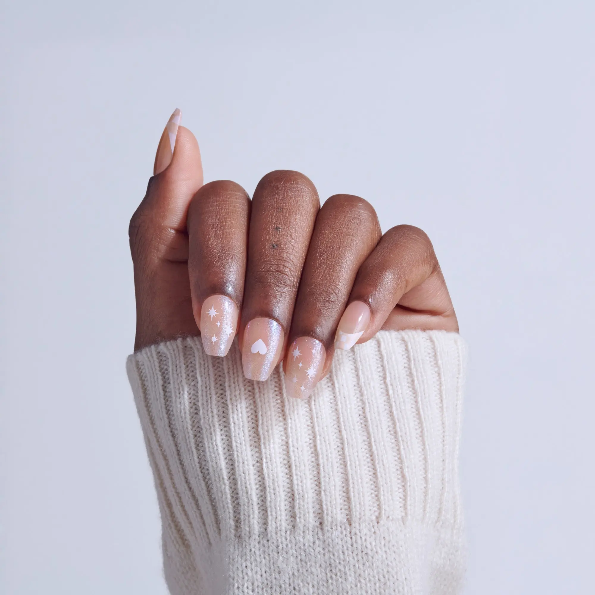Kiss Core Design Press On Fake Glue Nails - Cheers | French Design, Neutral, Short, Coffin