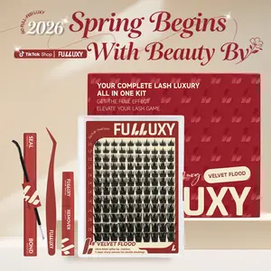 Fulluxy Velvet Flood | Signature Spike Lashes No Stacking Needed Fluffy, Long-Lasting & Easy DIY | Complete Set with Glue Remover & Tweezer for Beginners | One Layer = Bold, Luxe Volume
