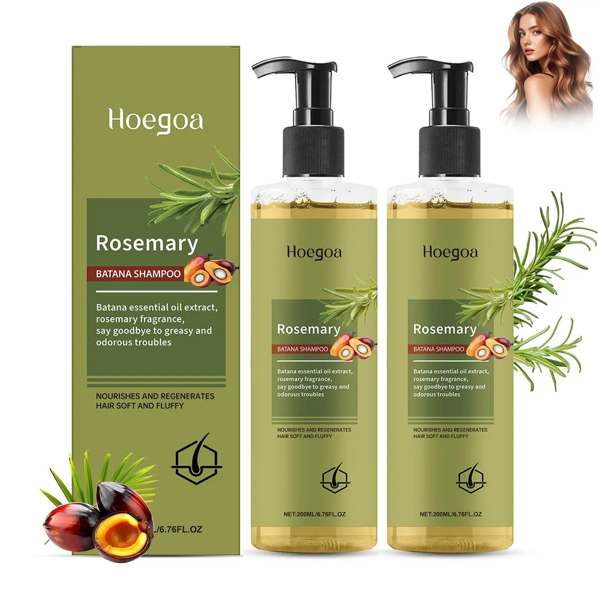 HOEGOA Rosemary Shampoo | Strengthens & Adds Volume | Organic Hair Care with Keratin to Repair Weak Hair | For Men & Women
