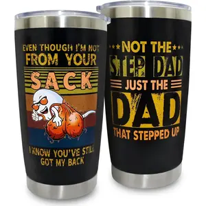Funny Stepped Up Bonus Step Dad Gifts from Step Daughter Son 20 oz Step Dad Fathers Day Tumbler Stainless Steel Drinkware Flasks Portable Mug