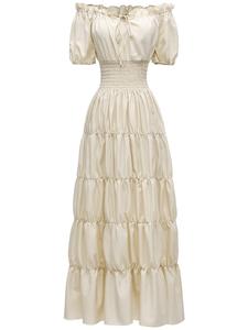 women's fitted casual vintage off the shoulder shirred a line dress, ruffle puff short sleeve tie front tiered layer dress for renaissance, basic comfort chemise medieval dress gown, latina hoco dresses black girls pirate costume women
