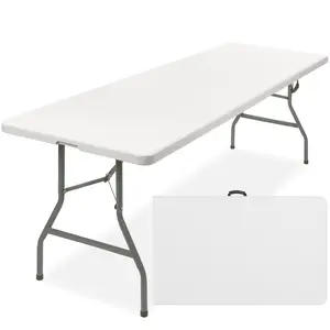 Best Choice Products 8ft Plastic Folding Table, Indoor Outdoor Heavy Duty Portable w/ Handle, Lock for Picnic