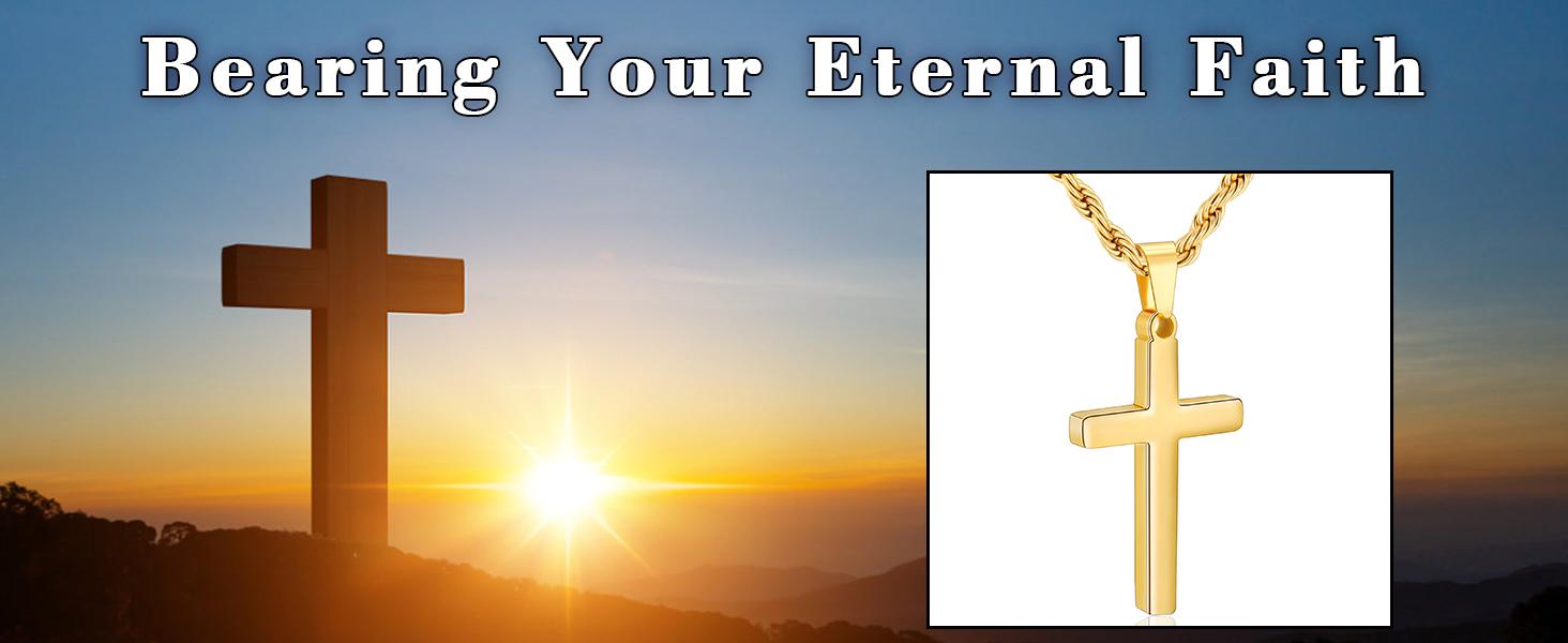 Cross Necklace for Boys Mens Stainless Steel Twisted Rope Chain Cross Pendant Rustproof Necklace for Teen Boy Mens Christian First Communion Confirmation Gifts for Boys