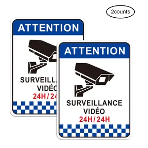 Surveillance Camera Sign Sticker, 2 Counts/set Surveillance Camera Safety Monitoring Camera Running Sign Sticker, Waterproof Durable Adhesive Sticker for Door Window Car, Attention, Sticker Packs
