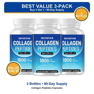 SEHISTAR Multi Collagen Dietary Supplement Capsules, 1800mg, 90 Count, 5 Types of Collagen, 1-Bottle or 3-Bottle Options