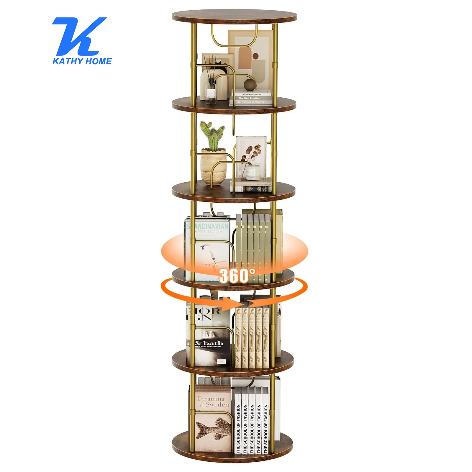 360° Rotating Bookshelf Tower - Stackable, Narrow Space-Saving Tall Floor-Standing Swivel Bookcase, Corner Storage Organizer for Bedroom, Living Room