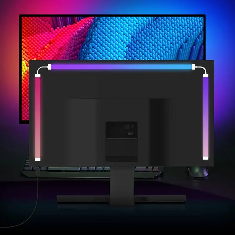 24/32 Inch LED Gaming Light Strip, RGB LED Lights, Dimmable LED Lights, Vibrant RGB Lighting, 3 Button Control, USB Powered, Energy Efficiency, Computer Monitor Lighting, Led Lighted, Enhance Your Gaming Experience