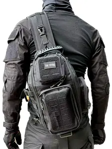 Letter Patched Buckle Design Zipper Multi-pocket Sling Backpack, Durable Casual Outdoor Sports Gym Bag, Military Tactical Bag, Tactical Bag, Multifunctional Sling Backpack for Men & Women, Fall Bag, Tactical Crossbody Bag