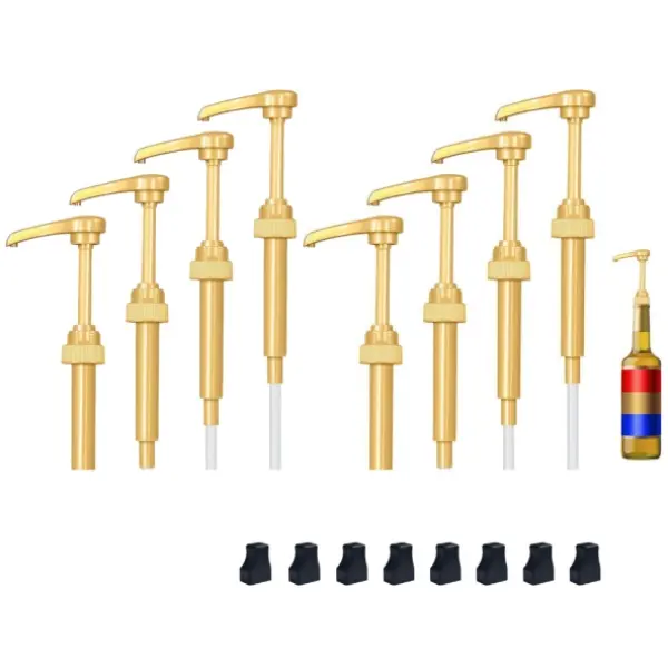 8 Pcs Coffee Syrup Pumps with 8 lid, Syrup Pump Dispenser for 750ml / 25.4oz Davinci and Skinny Syrup Bottles (Gold), Syrup Pump Dispenser for Kitchen Dining Coffee Bar campingessentials