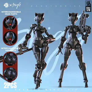 2-Pack 1/18 Sci-Fi Cyberpunk Mecha Build Model, 3.75 Inch Hyper-Movable Female Figure, Replaceable Cat Ears, Ball Joint Doll, DIY Paint Collectible Action Figures