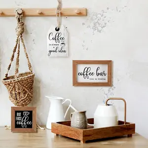 3 Pieces Coffee Bar Decor Sign "But First Coffee" Wood Sign Mini Farmhouse Wall Rustic Wooden Art Plaque Bar Tabletop Shelf Accessories for Tier Tray Decor Home Office Kitchen