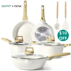 [Official] GiPP Pots and Pans Set Non Stick - White Kitchen Cookware Sets, Granite Nonstick Induction Cookware Non-toxic Cooking Pan Set with Lids, Cooking Pots Sets with Frying Pans, Steamer, Saucepans, PFOS and PFOA Free