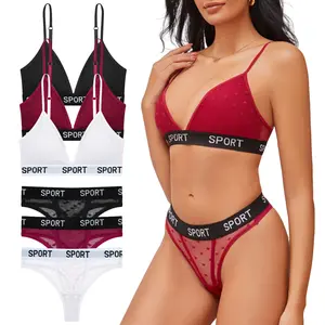 FINETOO 6PCS Burgundy Lingerie Set for Women Sheer Lace Underwear Outfit Stylish Heart Pattern Thin Straps Comfortable Matching Bra & Panty Set Fashion Sporty Womenswear Womenswear