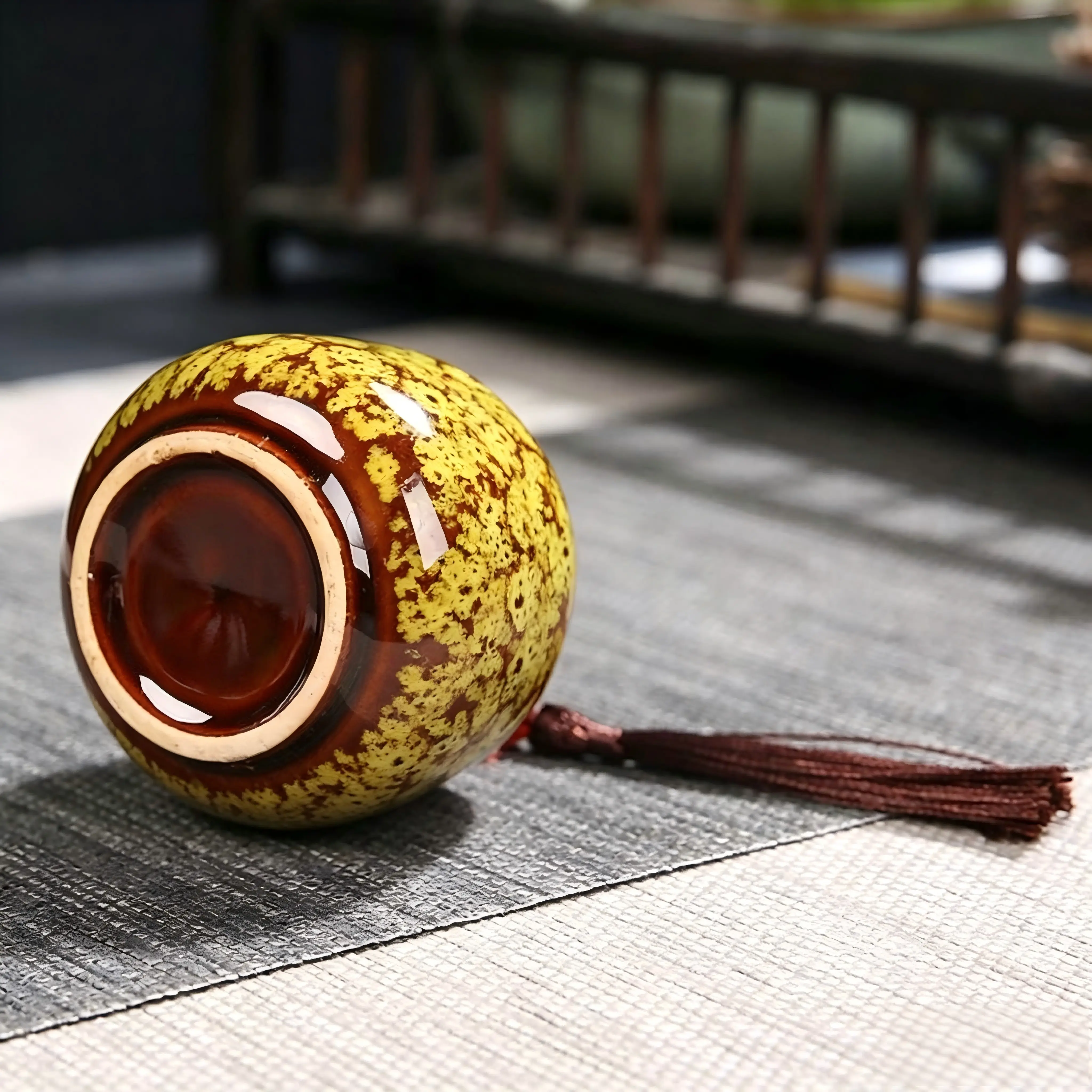 Chinese Reduction Glaze Tea Canister - Buff Yellow Ceramic Tea Jar with Lid - Oriental Gongfu Tea Accessory for Storage
