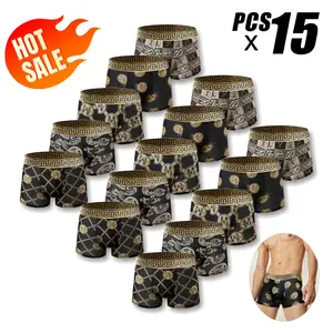 15 Pack Men's Black & Gold Printed Boxer Briefs Breathable Elastic Soft All-Season Underwear for Everyday Wear Stylish