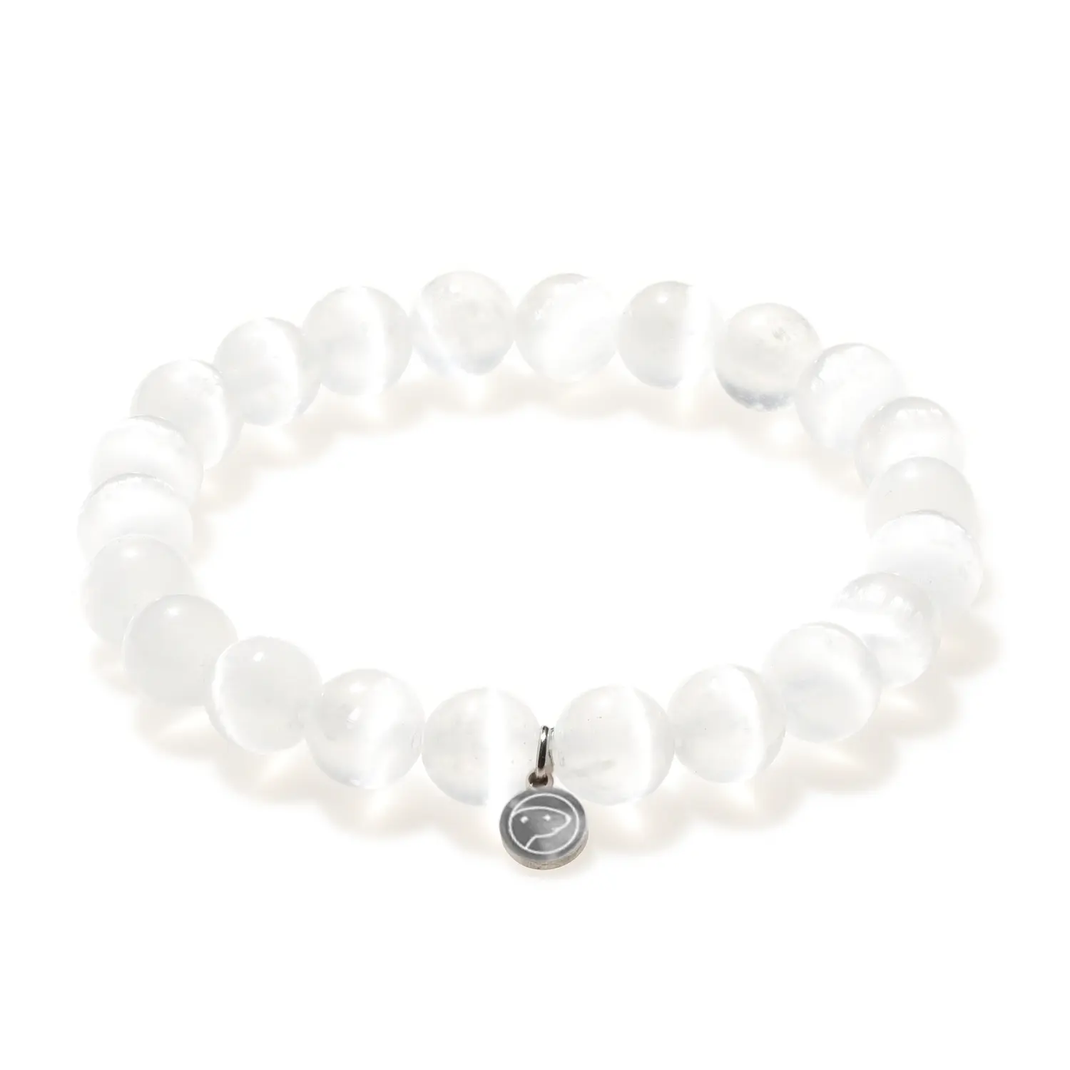 Selenite Bracelet, Otter Spirit, Women, 8mm Beads, Crystal Bracelet, Selenite, Throat & Heart Chakra, Cleansing, Anti-Anxiety, Sterling Silver Otter Charm