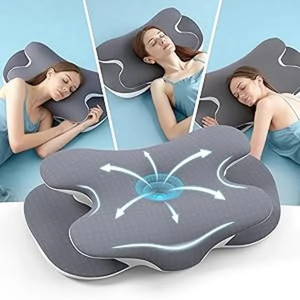 Benazcap Orthopedic Durable Memory Foam Cervical Neck Pillow, Odorless with Cooling Silk Case, Ergonomic Support for Neck Pain Relief & Good Posture, Grey, Orthopedic Memory Foam
