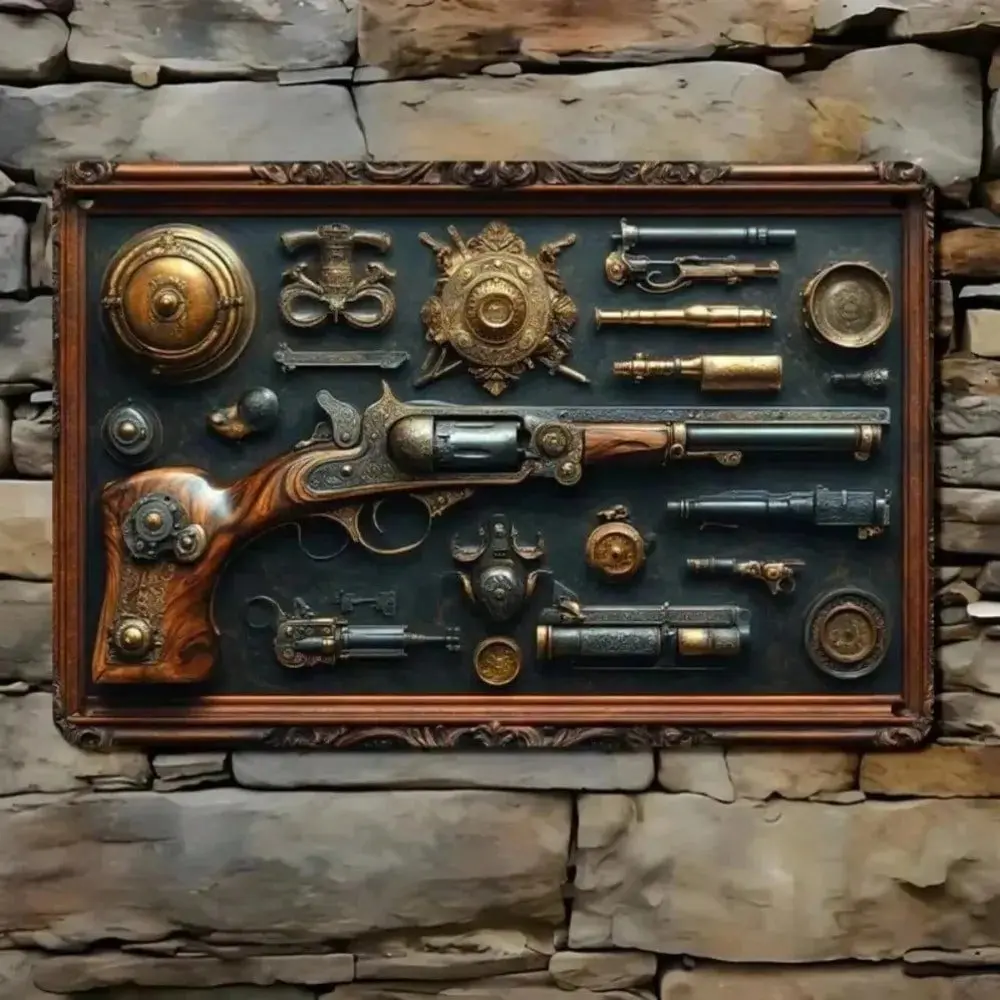 Vintage Steampunk Aluminum Wall Art with Pre-Drilled Holes for Home Decor, Retro Industrial Style Metal Sign for Living Room Office Bar