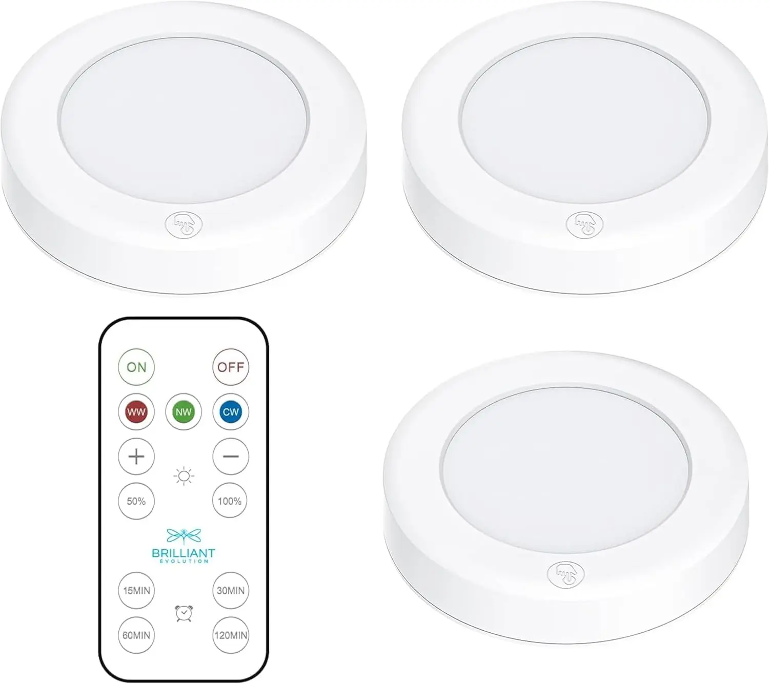 Wireless LED Puck Light 3 Pack - Works with Remote Control - Under Cabinet, Closet Light - Battery Powered - Under Counter Lighting - Stick On Lights