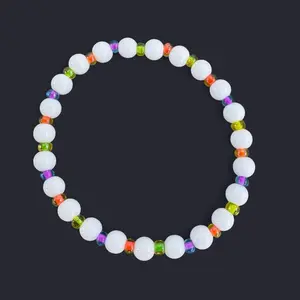 White Multi Glass Bead Bracelet 6mm