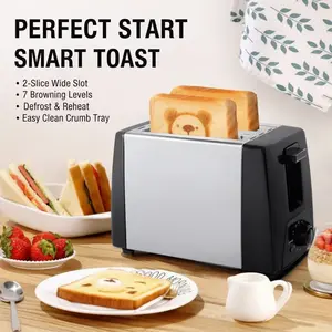 Perfect Start Smart Toast 2-Slice Wide Slot 7 Browning Levels Defrost Reheat Easy Clean Crumb Tray Bread Maker Machine