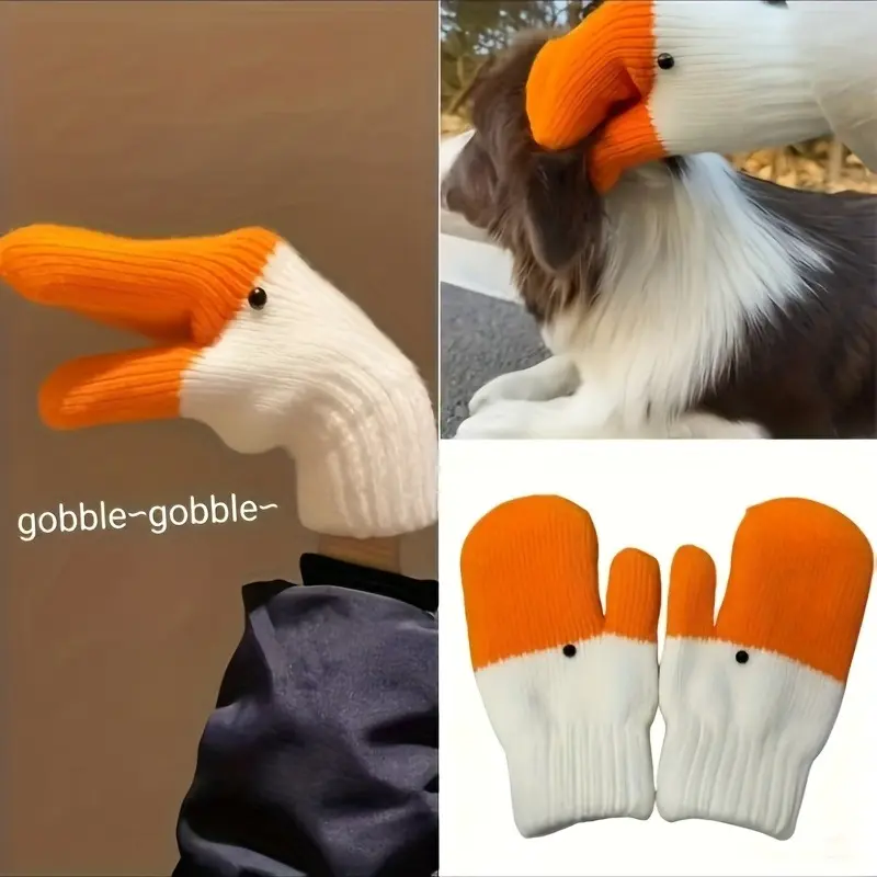 Fun, cute handmade goose gloves, Thermal insulated gloves for women, Gloves for cold weather, thickly lined for warmth, perfect as a gift for couples, Animal theme, comfortable winter wear, soft fabric, novelty, knitted, gift, Hand Cover