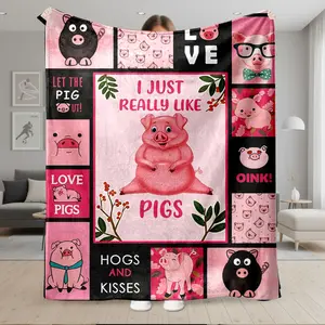1pc Funny Cartoon Pig Theme Flannel Fleece Throw Cartoon Pattern Blanket, Super Soft Warm Plush Bedding For Couch Sofa, Lightweight Cozy Gift For Adults
