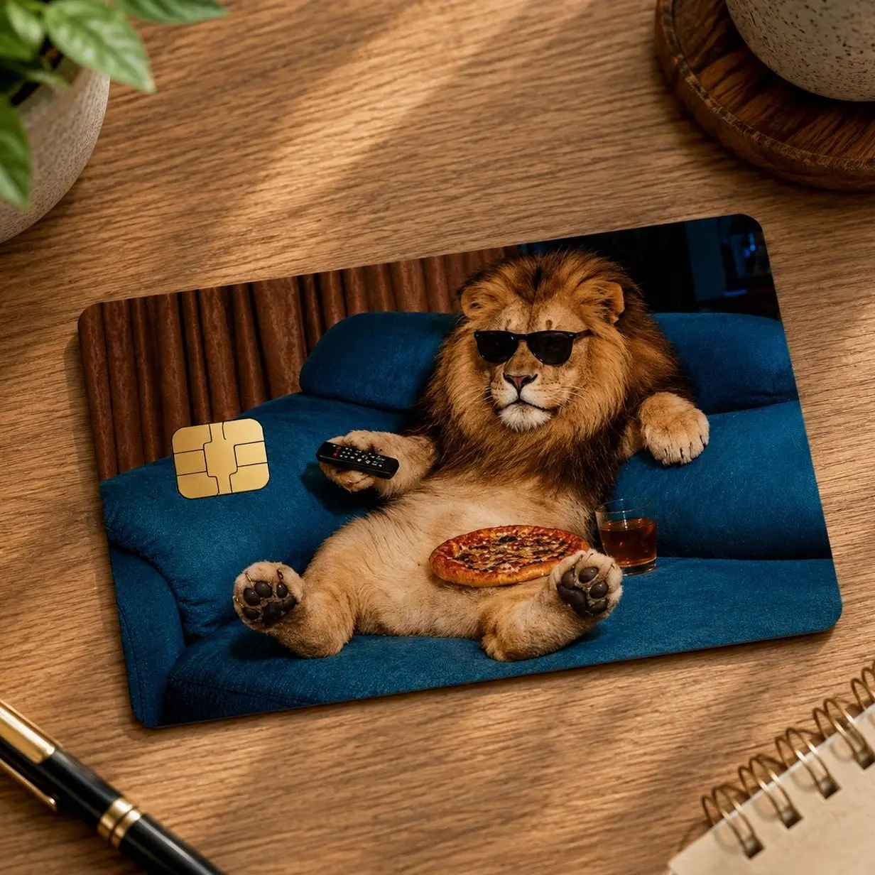 (2pcs per pack) Funny Lion Card Sticker Cool Animal Design Waterproof Card Cover Scratch Resistant Protective Skin Aesthetic Gift Accessory