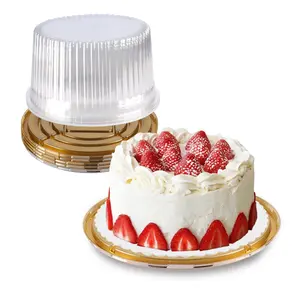 10 Inch Plastic Cake Carriers Gold Cake Containers with Lid and White Cake Boards, Clear Cupcake Holder for 1-2 Layer Cheesecake, Bundt Cake Pie Bakery Supplies(5 Pack)
