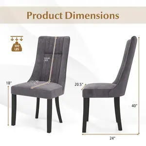 COSTWAY - Channel Tufted Dining Chairs Set of 2 Upholstered Kitchen Side Chairs with High Backrest-Gray