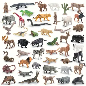 Mini Wildlife Model Set, Nile Crocodile, King Cobra, Bengal Tiger, African Lion, Land & River Animal Scene Building Models, Gift, Figures