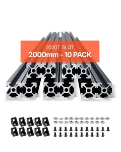 10 Pieces 78.7-Inch (2000mm) T-Slot 2020 Aluminum Extrusion, Anodized Finish, Linear Rail Profile for CNC Machines, 3D Printers, DIY Robotics, Machine Frame Construction, Industrial Automation and Prototyping