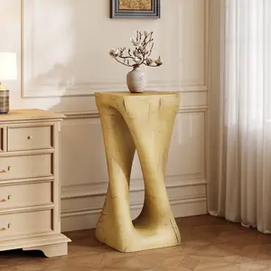 Outdoor Side Table,Twist Shape End Table,Decorative Accent Table,Garden Stool Table for Patio Balcony Beach Pool Side,Lightweight Concrete,Wood Like Texture,Natural Color