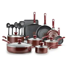 T-fal Easy Care, 20 Piece Non-Stick Pots and Pans Cookware Set, Red