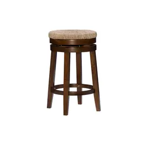 Noah Swivel Backless Counter Height Barstool Walnut - Powell: Rubberwood Base, 360° Swivel, Jute Seat