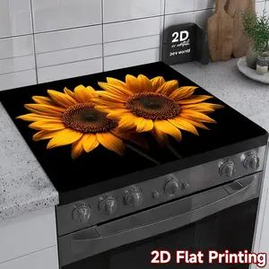 2D flat sunflower pattern rubber stove protective cover - heat-resistant, anti slip, absorbent, oven pad, refrigerator pad, insulation pad, drain pad, kitchen stove cover, suitable for surface protection of ovens, washing machines and appliances