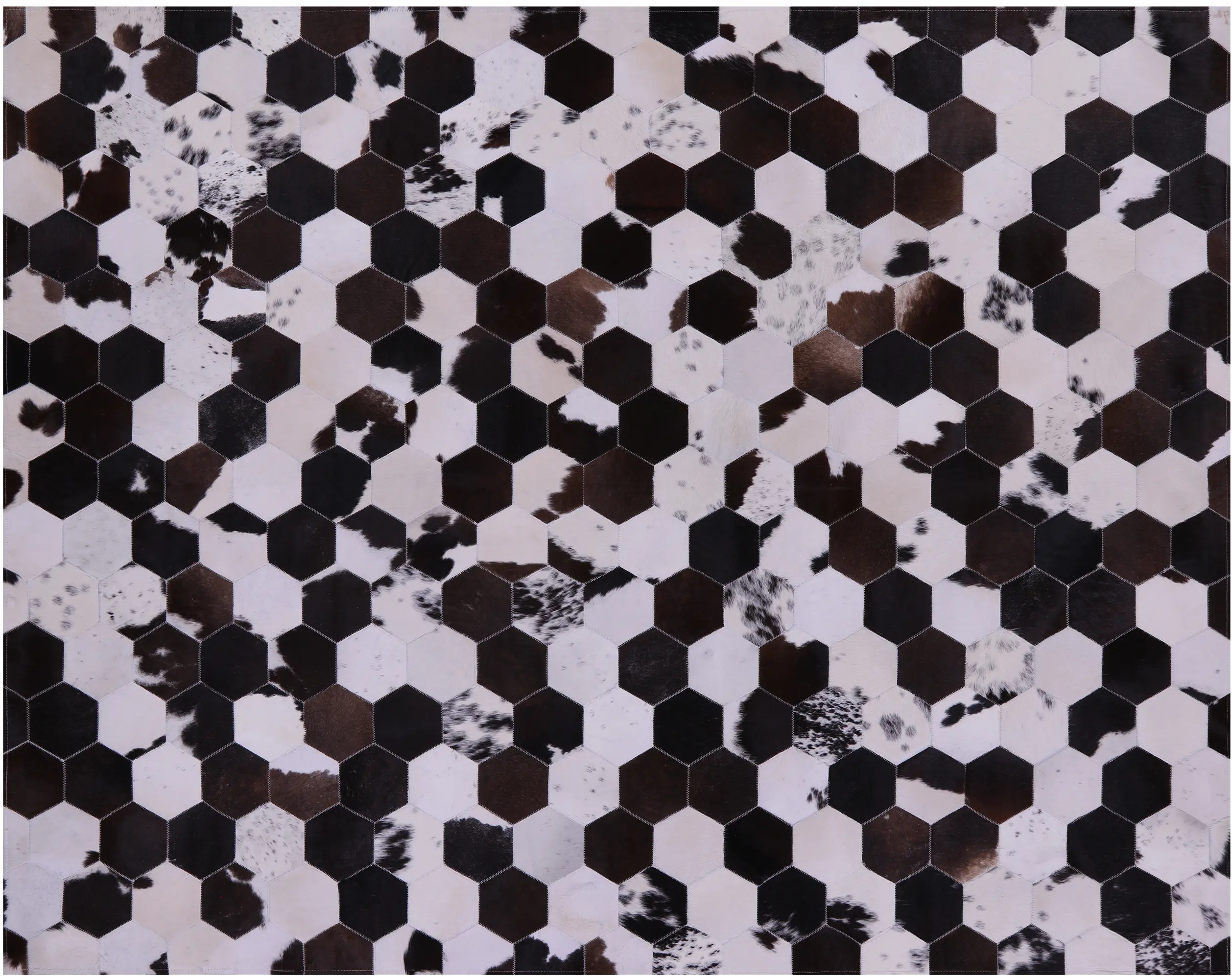 Brown & White Hexagon Natural Cowhide Hand Stitched Rug 6' 7" X 8' 3" - C3356