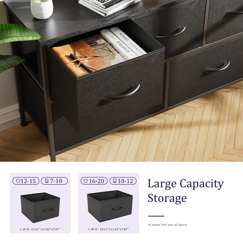 EDX 5 Drawer Dresser with Wide Chest of Drawers, Non-Woven Fabric, Steel Frame & Wood Top, Compact Design for Living Room, Bedroom, Hallway