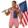 Menswear Stretchy Polyester Denim Festive Overalls - Men's & Women's Cute Romper Shorts, Adjustable Loose Straps, Loose Fit, 4th of July USA 250th Anniversary Patriotic Couple Gifts, Summer Outdoor Workwear, Blue Boat Coveralls