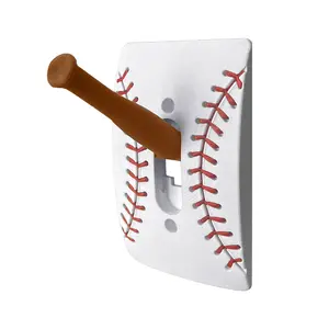Baseball Light Switch Cover with Handle,Curved Plate with Red Stitch Pattern, Fits Standard Toggle Switches, 4.7"× 3"× 0.6", Sports Themed Wall Décor for Kids’ Bedrooms, Playrooms,Gift（Bat handle)