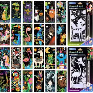 Rainbow Scratch Art Painting Bookmarks Set Creative DIY Arts and Crafts for Adults Scratch Painting Paper Craft Kit Foil Engraving Creative Gift 6.2''x2.8'' 24Pcs Animal Series1