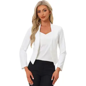 Women's Work Office Blazer Collarless Business Casual Suit Jacket Cropped Blazer