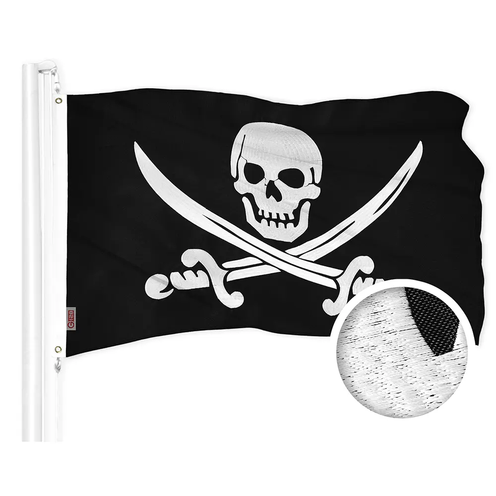 G128 Pirate Jolly Roger Swords Flag | 1x1.5 Ft | ToughWeave Series Embroidered 300D Polyester | Novelty Flag, Embroidered Design, Indoor/Outdoor, Brass Grommets