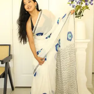Evil Eye Cotton Mulmul Saree