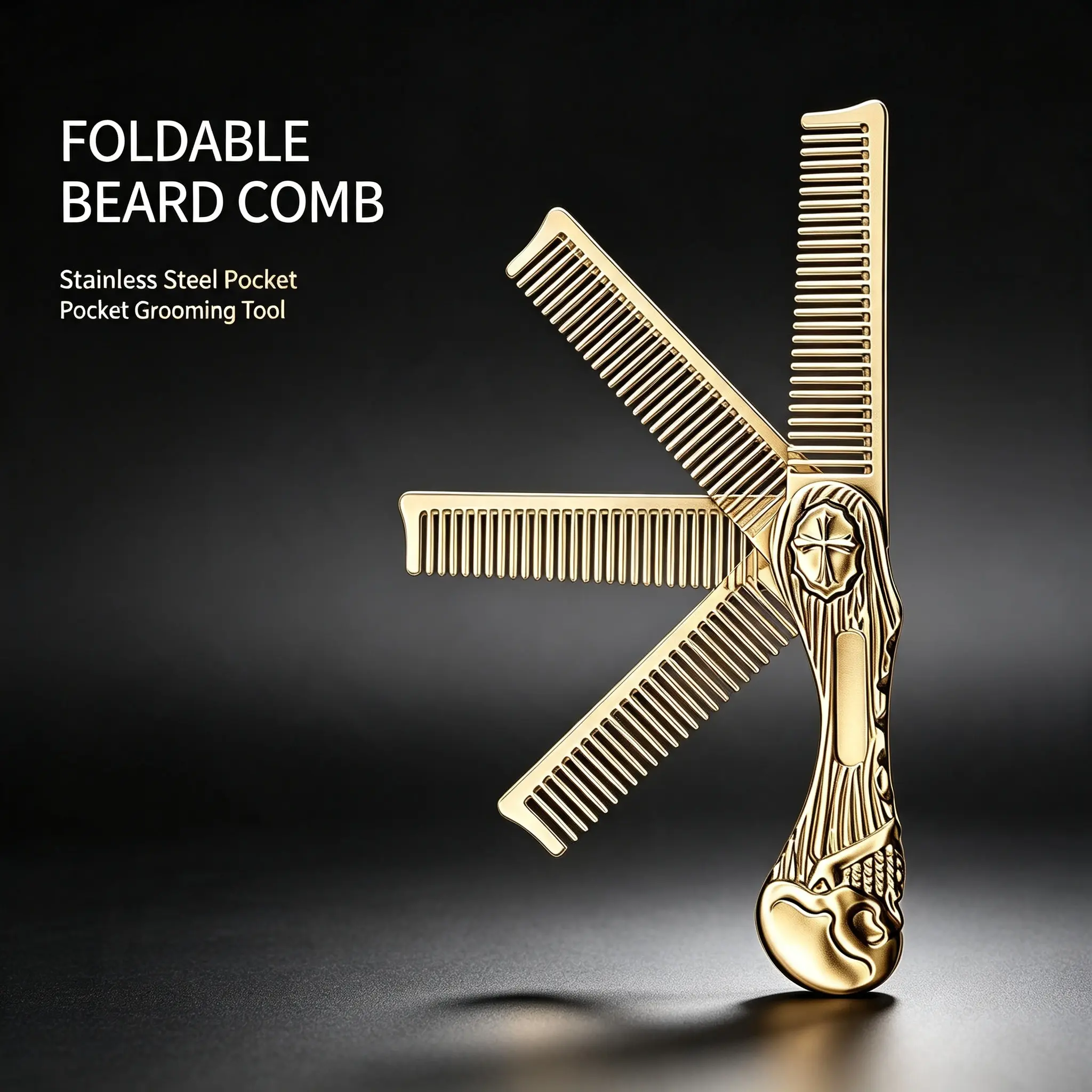 1 PC Vintage Men's Hair Styling Beard Comb, Portable Mini Pocket Stainless Steel Metal Skull Comb, Hair Grooming Tool with Wavy Thermal Brush, Hair Styling Comb