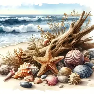 New DIY 5D Diamond Painting Kit, Beach Shell Theme Full Drill Mosaic Art, Home Wall Decor Gift, Large Size, Model Xinghao z078