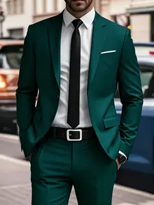 2pcs Men'S Slim-Fit Business Suit Set - Elegant BurgundyRed/ - All-Season Wedding, Groomsmen, Formal Events - Long Sleeve Jacket & Pants with Matching Pocket Detail - Ideal for Office, Corporate, Party, Workwear Outfit - Non-Stretch Fabric