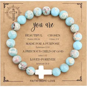 VIBILIA Cross Beaded Bracelets for Women, Inspirational Natural Gemstone Heart Bracelets for Women, Birthday Gifts for Women Mom Daughter Wife Sister Friend on Valentine's Day Easter Mother's Day